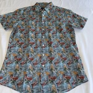 Rodd & Gunn Mens Floral Tropical Hawaiian Linen Cotton Blue Short Sleeve Medium